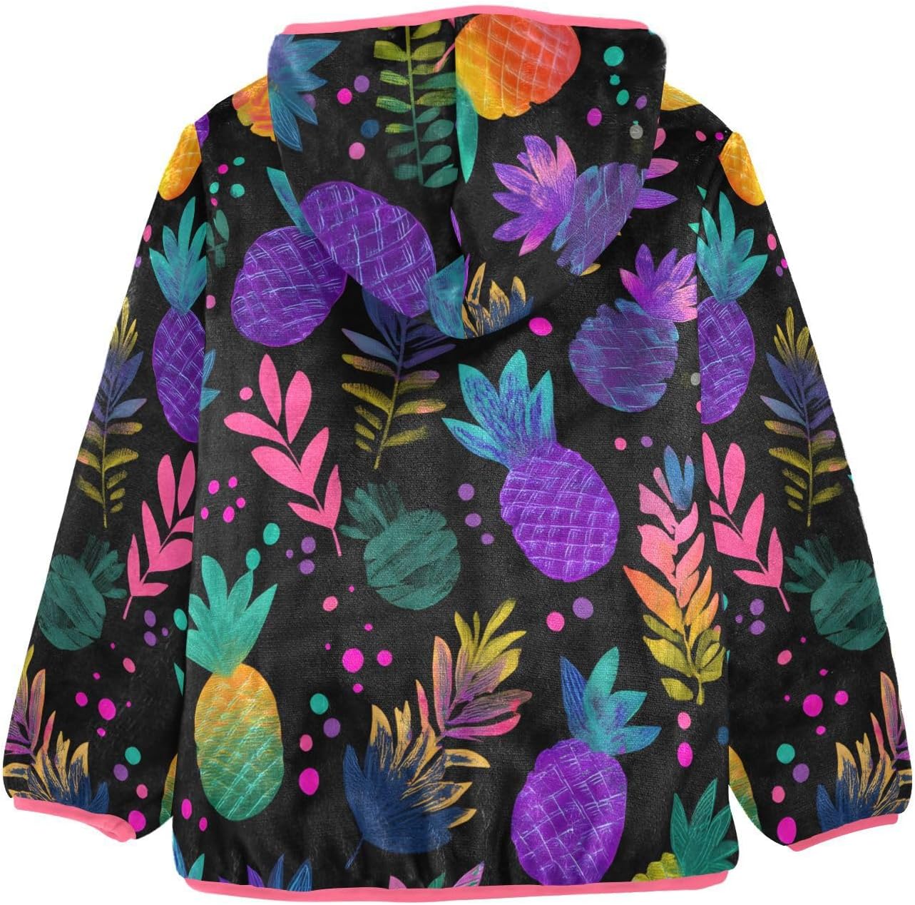 ALAZA Colorful Pineapple Pattern Hoodie Jacket for Girls Toddler Fleece Zip Up Coat Plush Jacket Outerwear for 3 Years