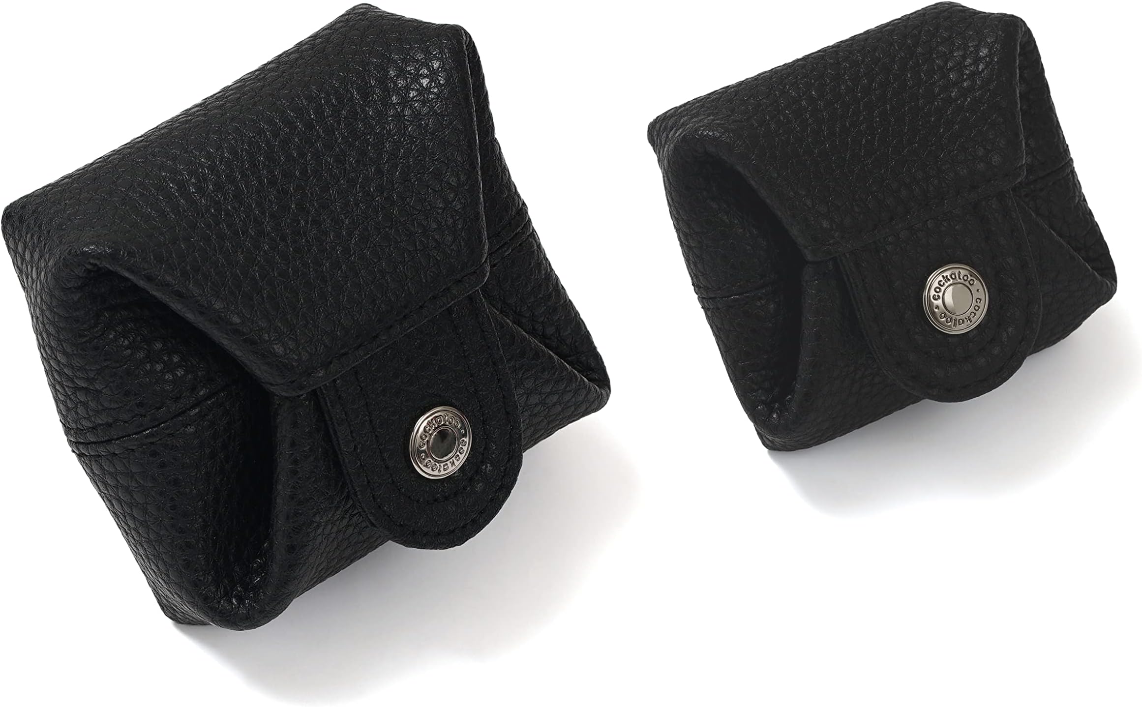 Cockatoo Genuine Leather Coin Pouch Change Holder, Mini Snap Pocket Wallet for Men Women (Black, Set of L&S)