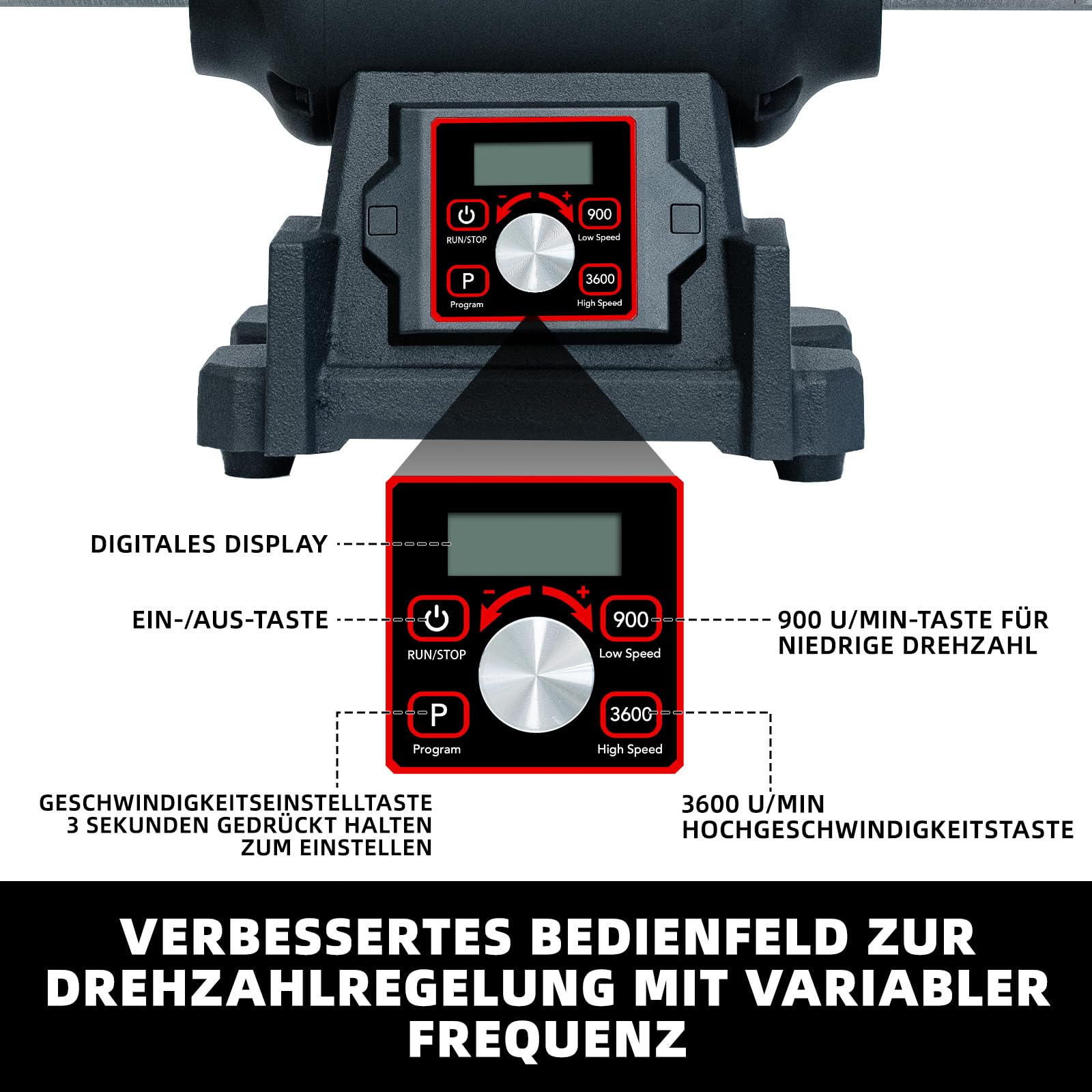 BUCKTOOL 750W Tischpoliermaschine, 200mm VFD Tischschleifer, 900-3600 U/min | Ein-Knopf-Drehzahlregelung, Verlängerter Polierschaft und Polierbock für Schmuck, Metallbearbeitung und Hochglanzfinish