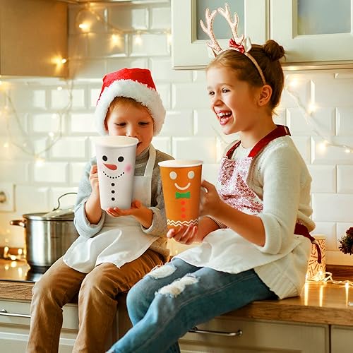 Miniatura 10 de Gerrii 60 vasos desechables de Navidad de 16 onzas, vasos de papel de Navidad desechables para bebidas frías y calientes, tazas de pan de jengibre