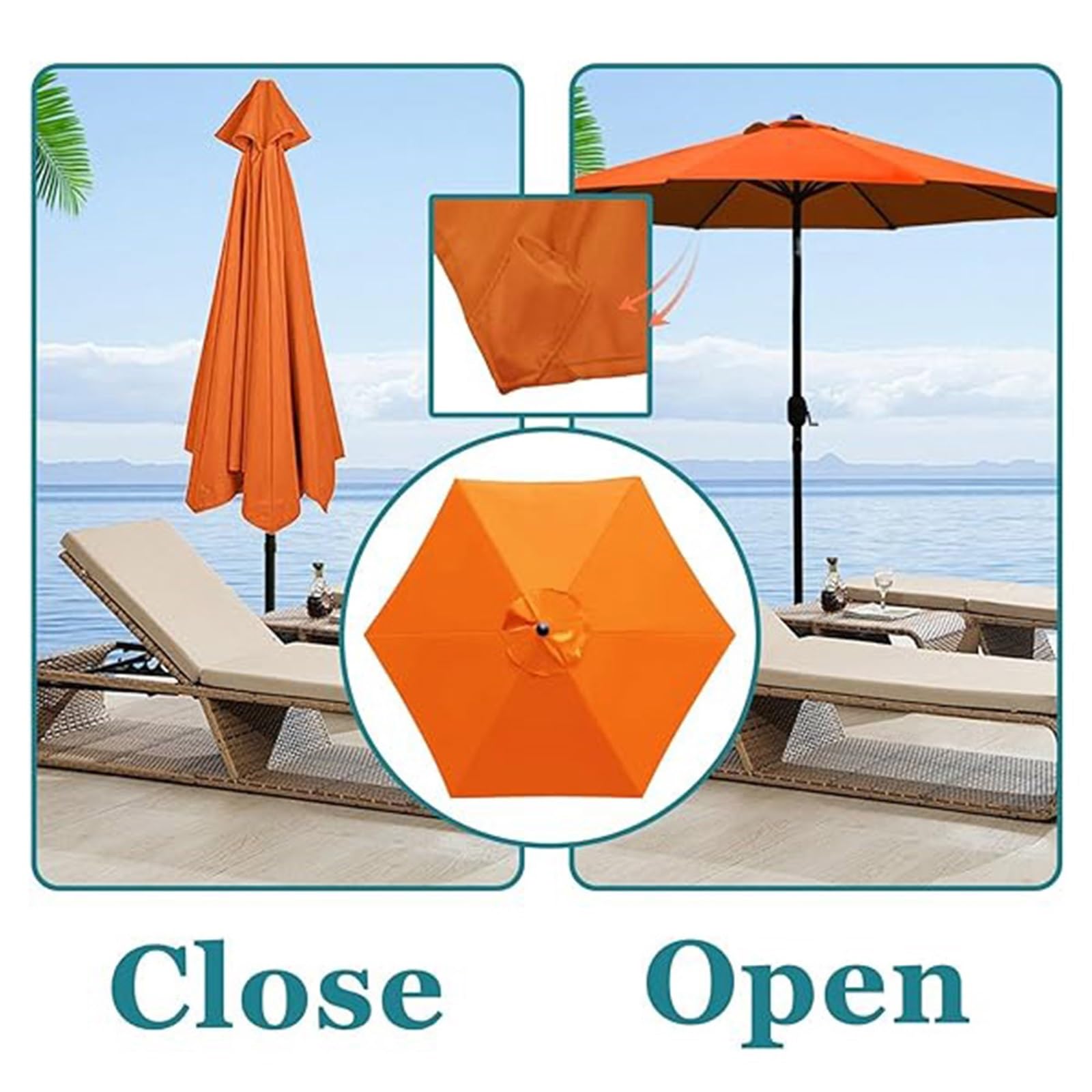 Waterpof - Toldo de repuesto resistente con protección UV para mesa de jardín y patio, pantalla para muebles de exterior, se adapta a 6/8 varillas