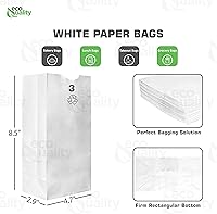 Vista 3 de EcoQuality - Bolsas de almuerzo de papel blanco de 3 libras, capacidad de 3 libras, para panadería, dulces, almuerzo, comestibles, manualidades