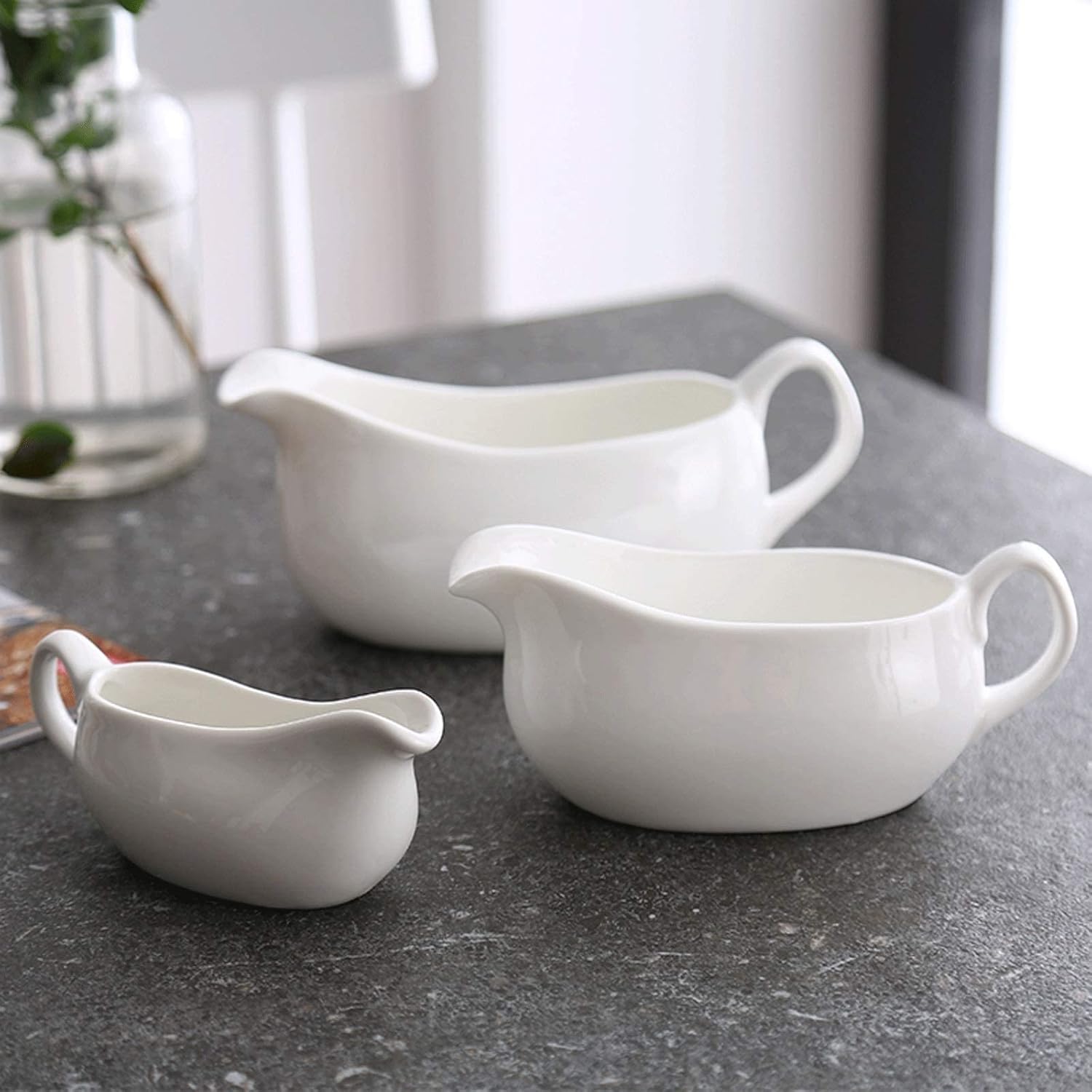 3.3Oz/8.4Oz/13Oz Ceramic Sauce Boat with Handle, Gravy Sauce Boat Used in Family Kitchen and Restaurant (White) Milk Jug (Size: Small) (S)