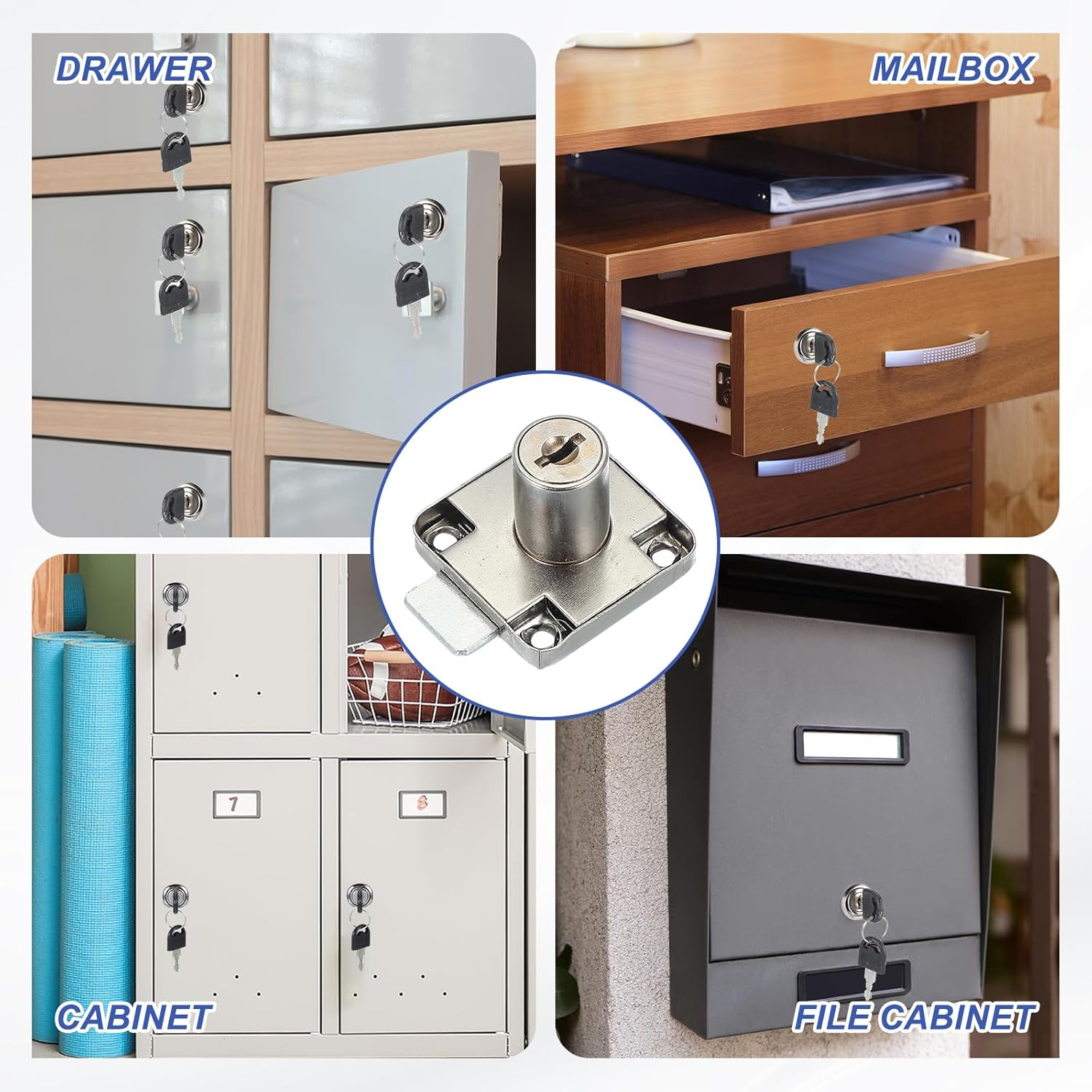 MECCANIXITY Drawer Lock with Keys, Steel Cabinet Drawer Lock 1-1/4" Length 3/4" Dia Cylinder Cam Locks Keyed Alike for File Drawer RV Storage Replacement, Silver Pack of 2