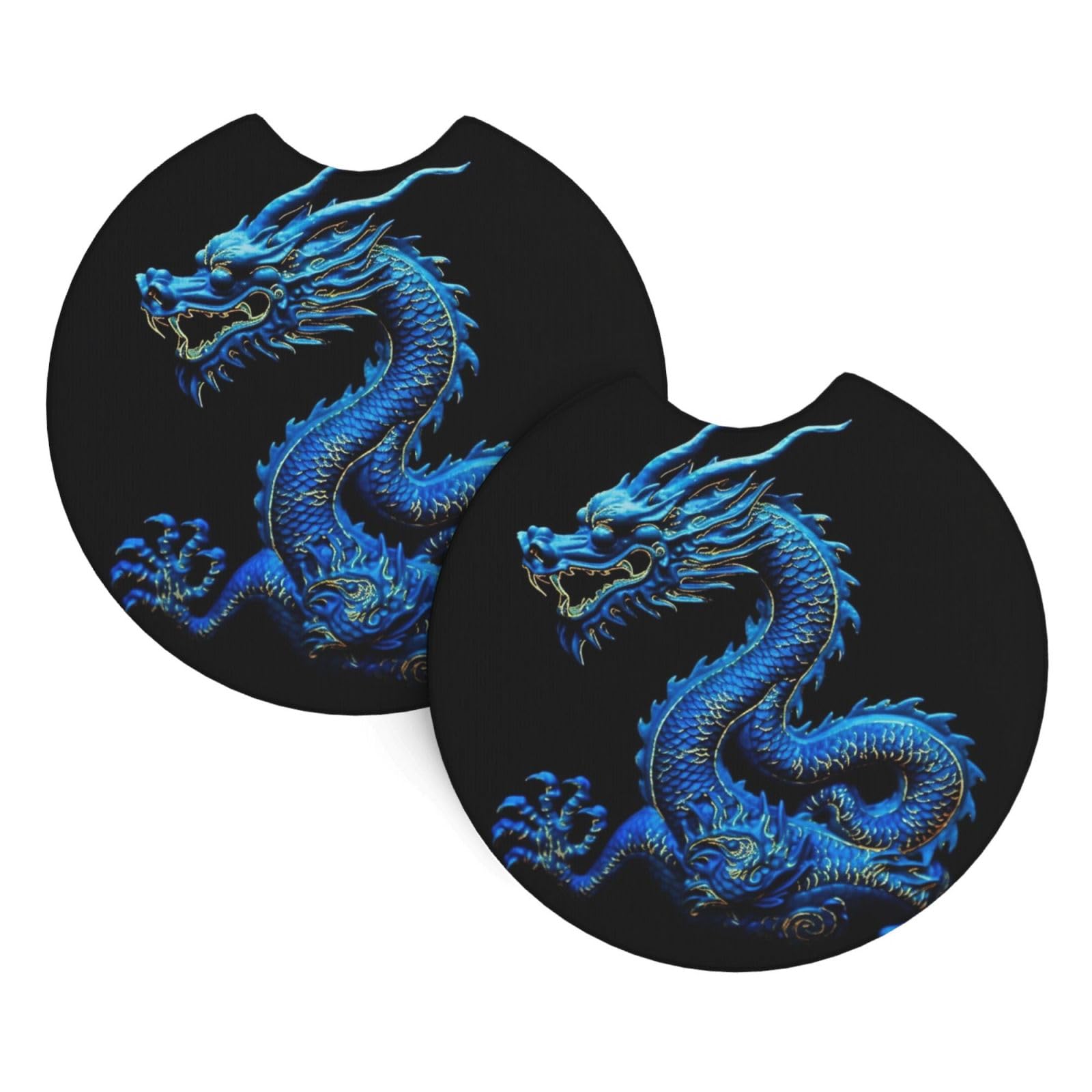 2PCS Car Coaster for Cup Holders Universal Auto Cup Mat Blue Chinese Dragon Cup Coaster Pad 2.7" Waterproof Neoprene Non-Slip Cup Holder Coasters Car Interior Accessories for Women Men