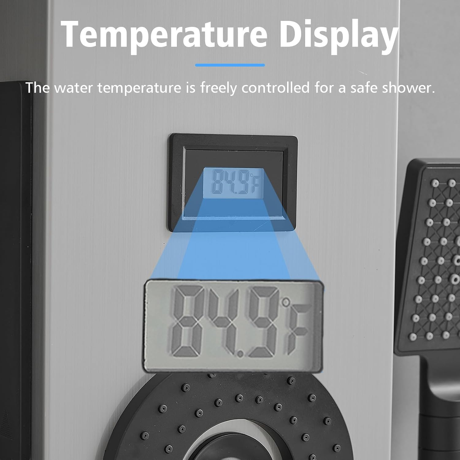 BWE Stainless Steel Shower Panel Tower System,LED Rainfall Waterfall Shower Head,4 Massage Body Jets,3 Functions Handhels Shower and Waterfall Tub Spout,Wall Mounted Shower Panel with Temp Display