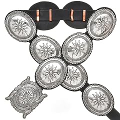 Navajo Hammered Sterling Silver Concho Belt Second Phase Patterns on Genuine Hand Dyed Leather 0022