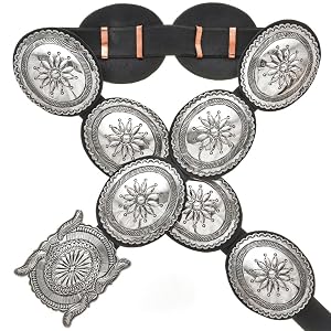 Navajo Hammered Sterling Silver Concho Belt Second Phase Patterns on Genuine Hand Dyed Leather 0022