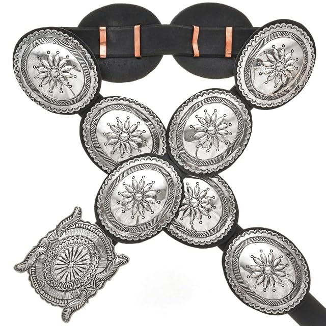Navajo Hammered Sterling Silver Concho Belt Second Phase Patterns on Genuine Hand Dyed Leather 0022