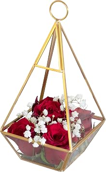 D'Eco Glass Gold Pyramid Centerpiece (5x5x10) - Hanging Planter Terrarium - Spring Home & Wedding Decor - Fill with Succulents, Cacti, Air Plants, Moss, Flowers for Plant Lovers