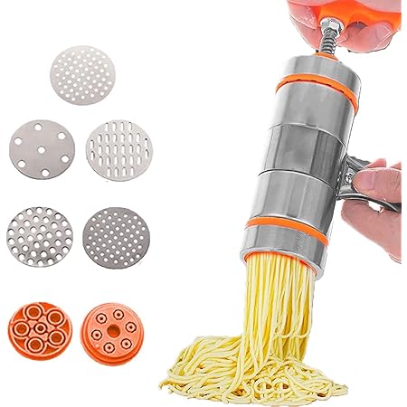 Small Noodle Press Machine manual pasta machine kitchen hand pressure noodle press Stainless steel household Pasta Maker with 7 Noodle Mouldss Pasta Maker TEBMYFDK