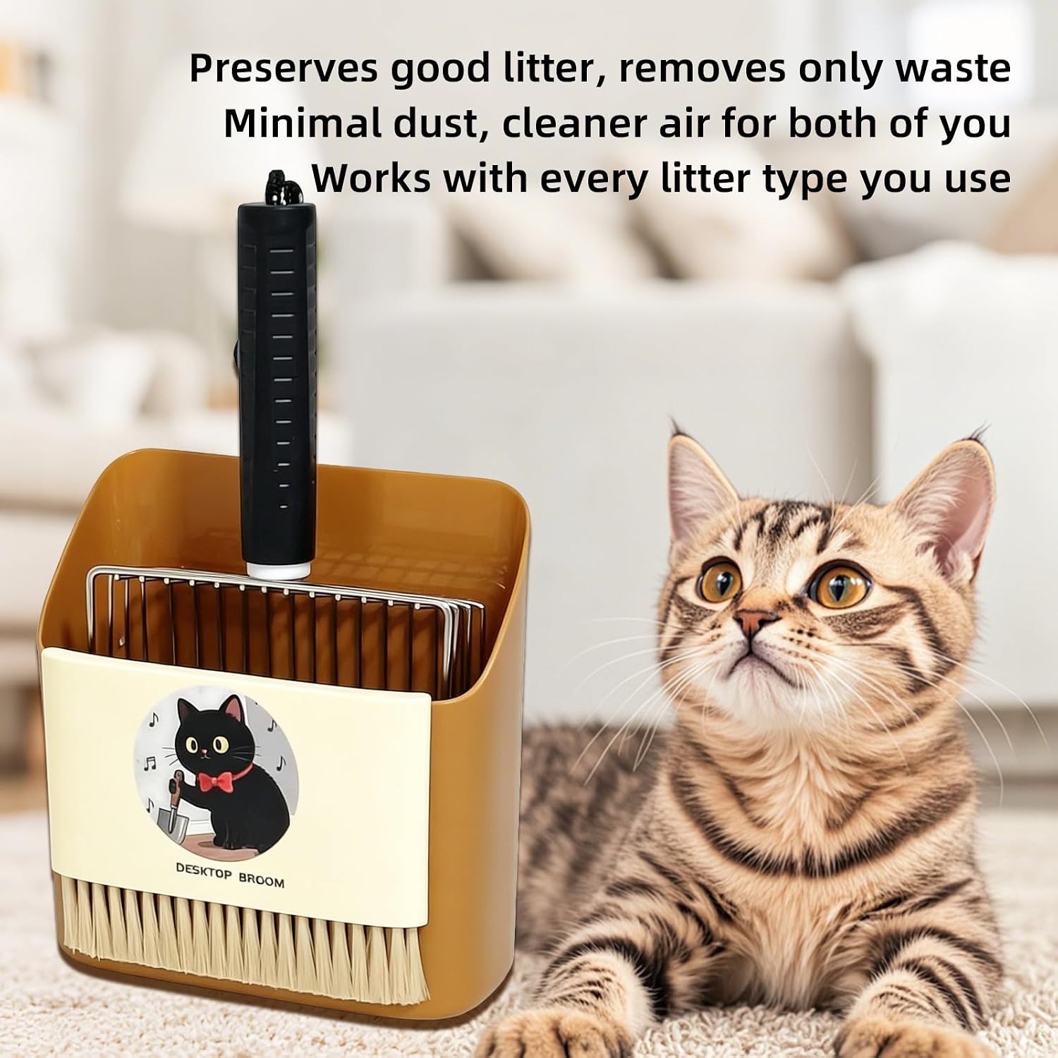 5 in 1 Stainless Steel Cat Litter Scoop with Holder,Litter Cleaner Corner Scoop Sand Sifter,Easy to Clean Cat Little Box, Sifting Litter Scoop Shovel for Reptile Terrarium Sand Waste (Black) image 5
