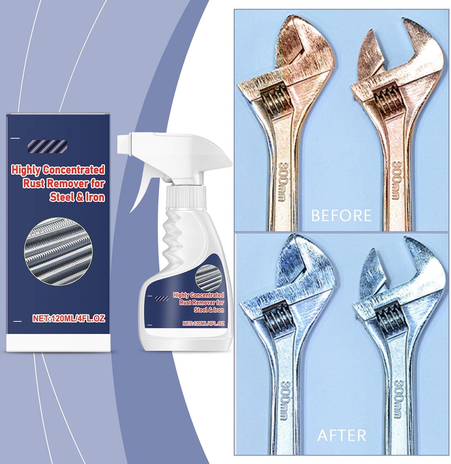 2Pcs Heavy-Duty Metal Rust Remover,2026 New Upgrade Highly Concentrated Rust Remover,Anti-Rust Converter Spray,Highly Effective Powerful Metal Rust Remover for Metal Stainless Steel - 3