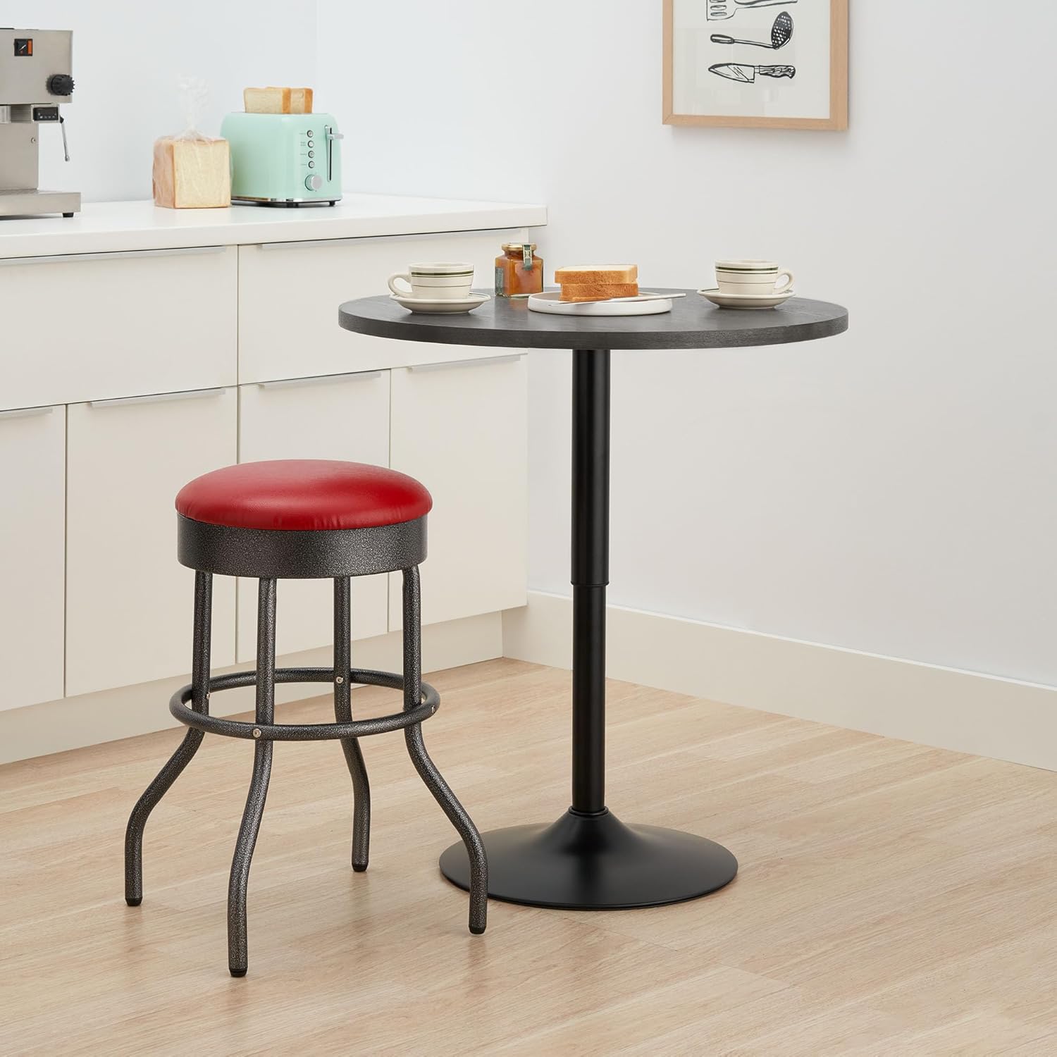 TRINITY 25 Inch Faux Leather Swivel Counter Stool for Kitchen Counter, Island, and Bar, Black Anthracite Finish, Red