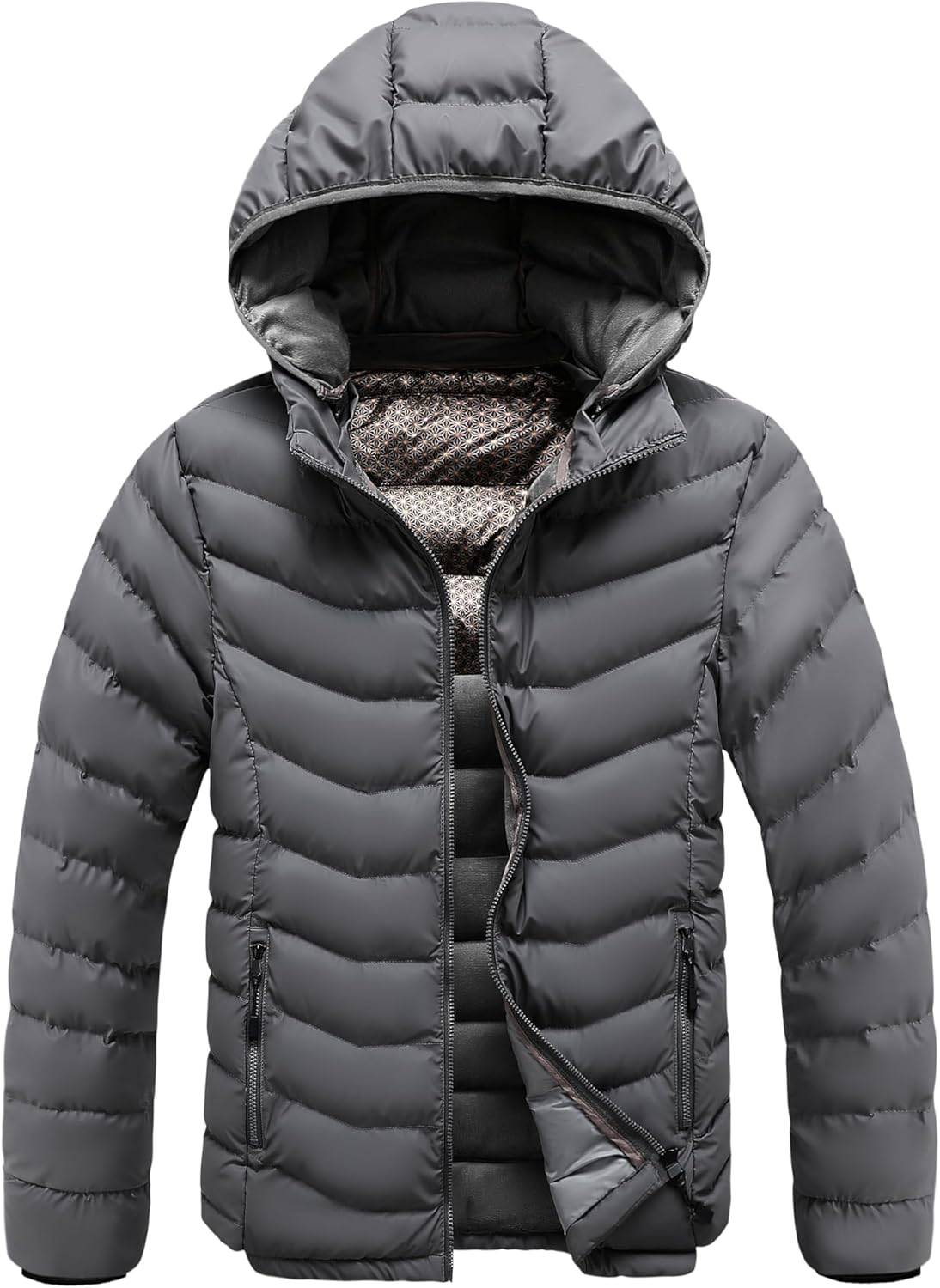 Men's autumn and winter trend: detachable hat, thick and warm full zipper windproof imitation down jacket