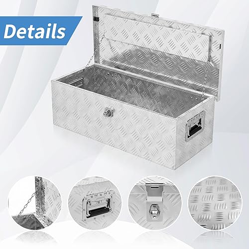 Miniatura 6 de Caja de herramientas de aluminio para camión de 30" L x 14" W x 10" H, caja de herramientas con placa de diamante para remolque, camioneta,