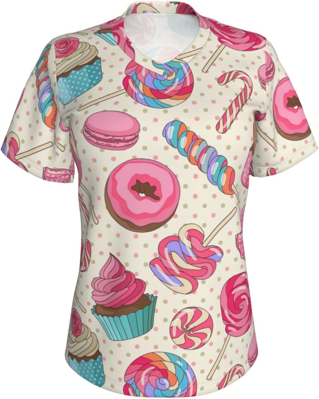 Womens Sweet Lollipop Cupcake Print Short Sleeve V Neck T-Shirts Casual Breathable Tee Basic Summer Tops 2026