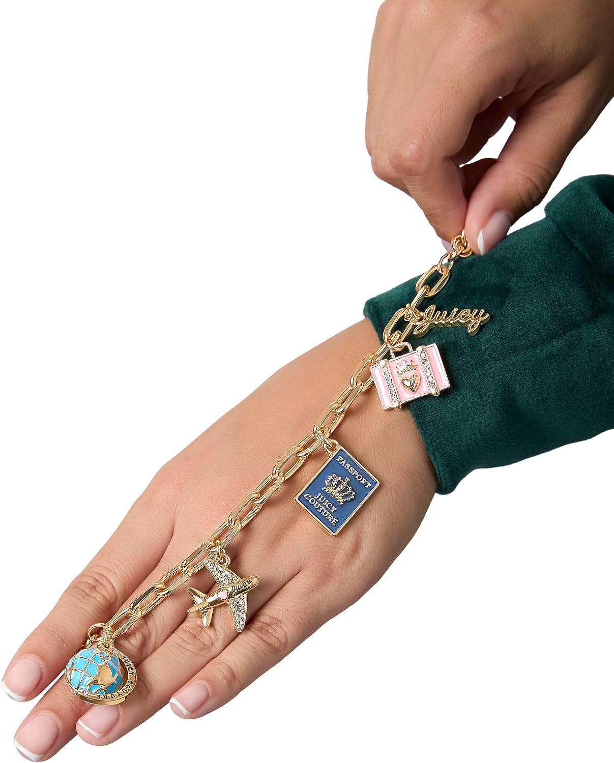 Juicy Couture Charm Bracelets for Women 7.5", Gold-Tone Chunky Bracelet with Novelty and Logo Charms