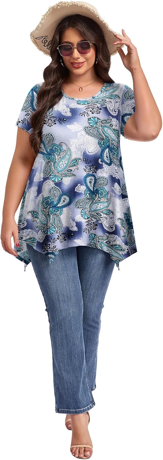 LARACE Short Sleeve Shirts for Womens Plus Size Tops Casual Summer Clothes Asymmetrical Tunic Blouses - Image 5