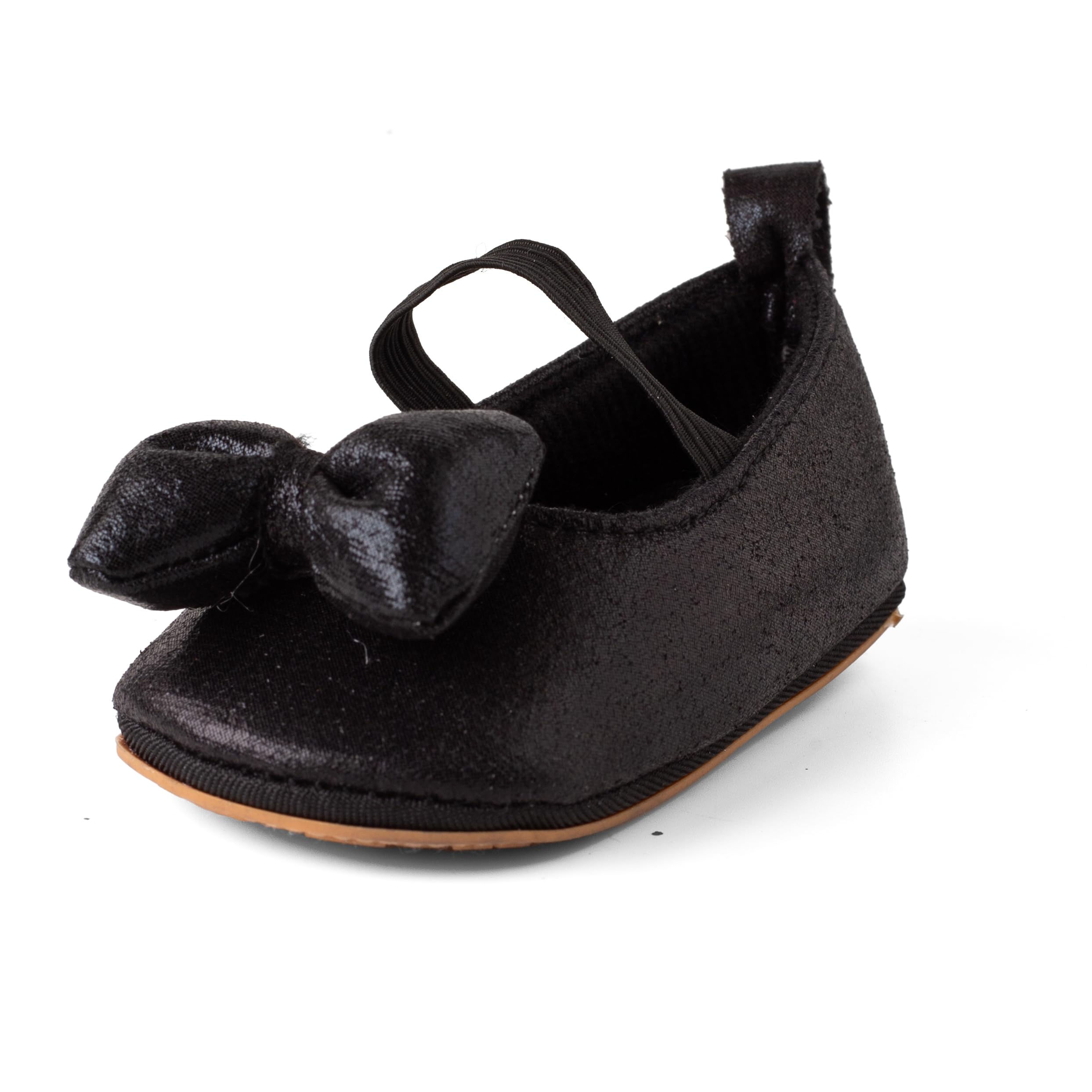 Soft Cotton Sandals Booties for Baby Girls. Anti Slip Skid Black Glitter Bellies Belly Shoes for Newborn Infant for 0-3 3-6 6-9 9-12 Months.