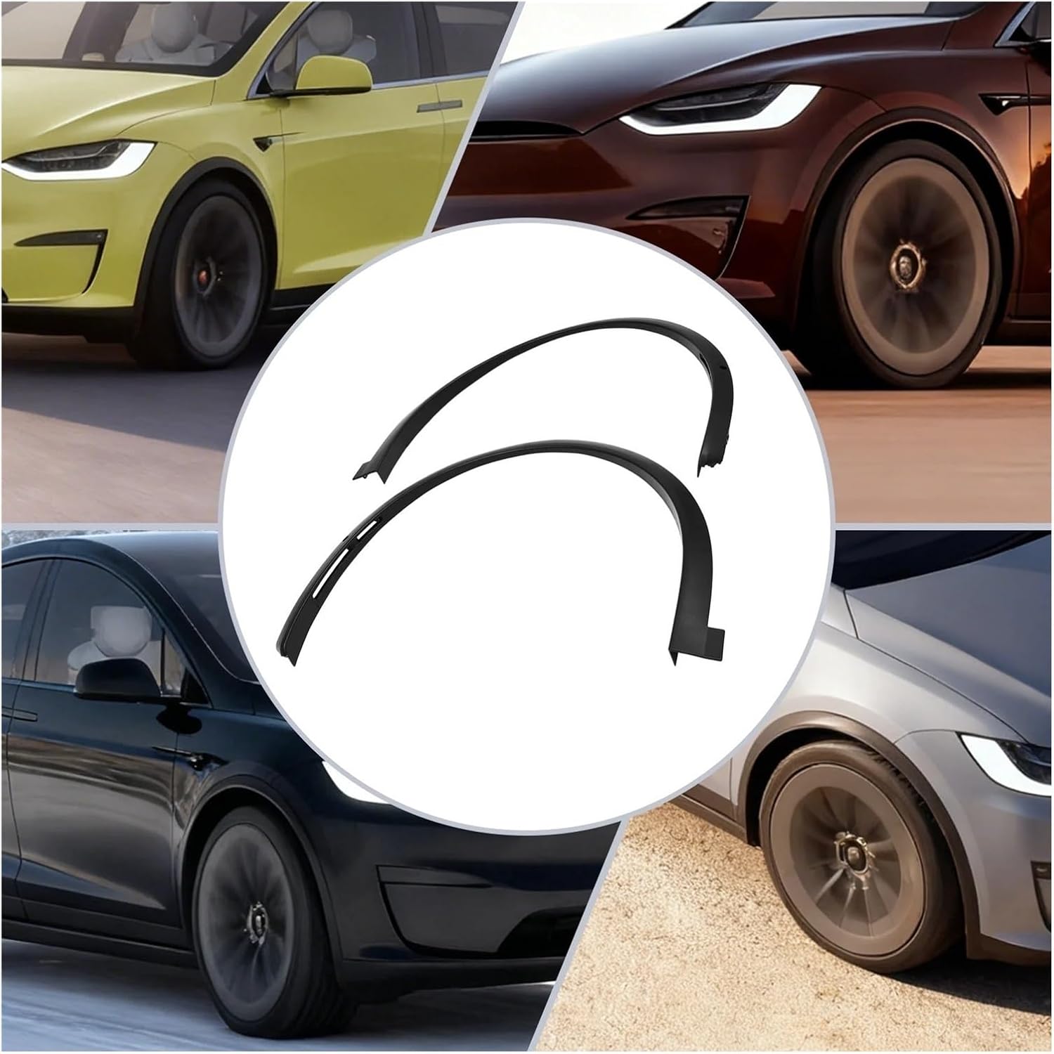 Pair Compatible With 2016-2021 Tesla Model X, Front Right & Left Fender Replacement Set, ABS Plastic Flares Wheel Arch Trim