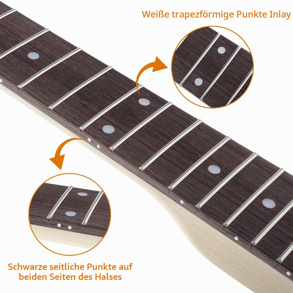 Alnicov E-Gitarrenhals, 22 Bünde, Mahagoni-Hals, Ahorn-Griffbrett, mit weißen Trapez-Punkten, für LP-Gitarren