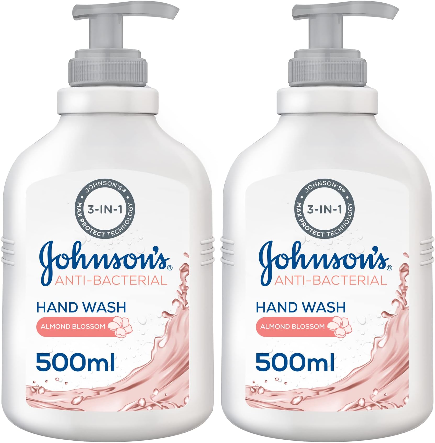 Johnson's Vita-Rich, Replenishing Hand Wash, with Almond Blossom, Pack of 2x500ml, pH balanced, Naturally Derived Ingredients, Enriched with Glycerin, Long-Lasting Gentle Hydration and Moisturization