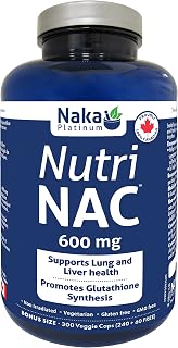 Naka Platinum Nutri NAC (N-Acetyl-L-cysteine) 600 mg per capsule - BONUS SIZE 300 Veggie Capsules (240+60) FREE)