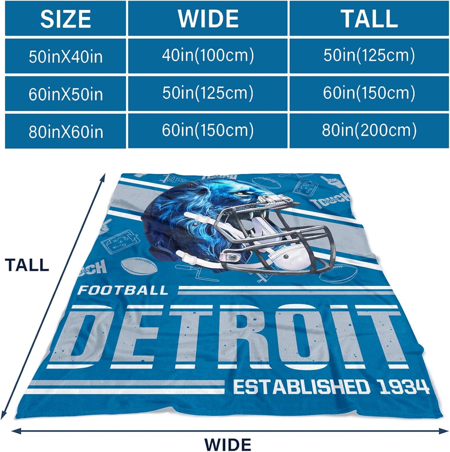 Football Style Football Throw Blanket Gift for Team Fans Soft Fleece Flannel Blanket 50"x60" - Image 4