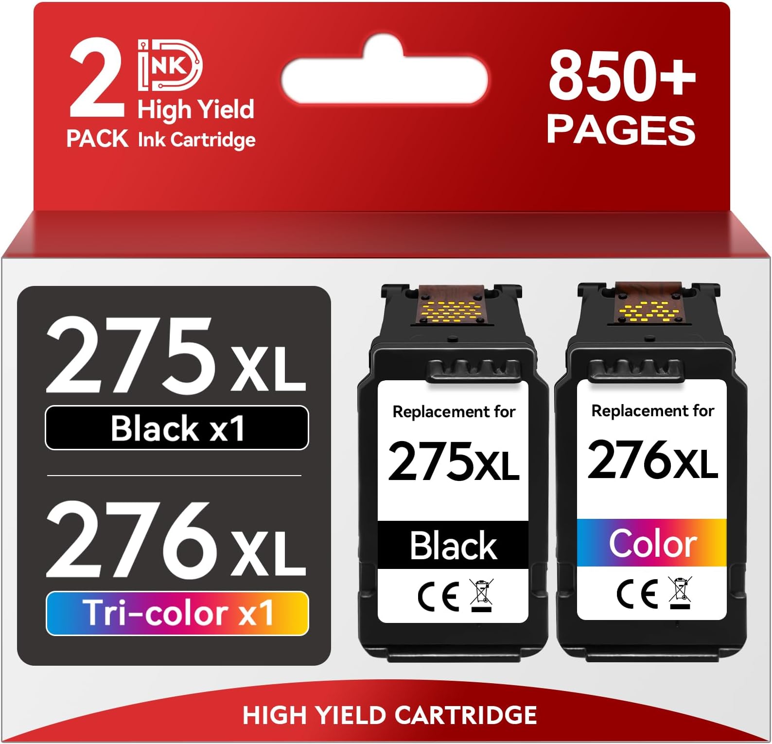 PG-275XL CL-276XL Replacement For Canon Ink 275 And 276 PG275 CL276 275XL 276XL Ink Cartridge Combo Pack For PIXMA TR4720 TS3522 TS3500 TR4700 TR4722 TS3720 Printer Ink Cartridge (Black Color,2-Pack