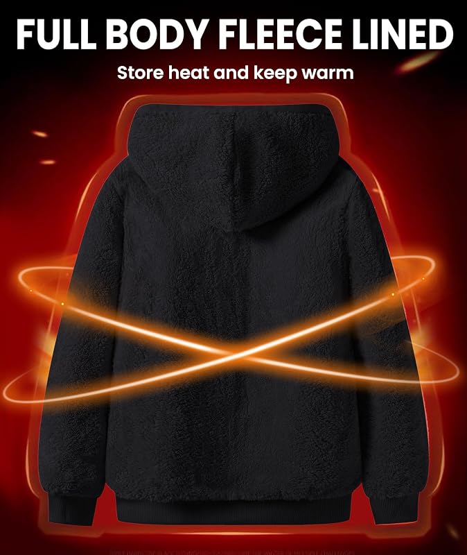 GEEK LIGHTING Hoodies for Men Heavyweight Fleece Sweatshirt - Full Zip Up Thick Sherpa Lined All black L image 3