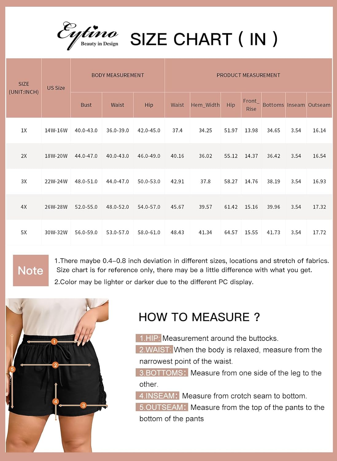 Eytino Womens Plus Size Shorts Summer Casual Drawstring Elastic Waist Lightweight Loose Lace Shorts with Pockets(1X-5X) - Image 6