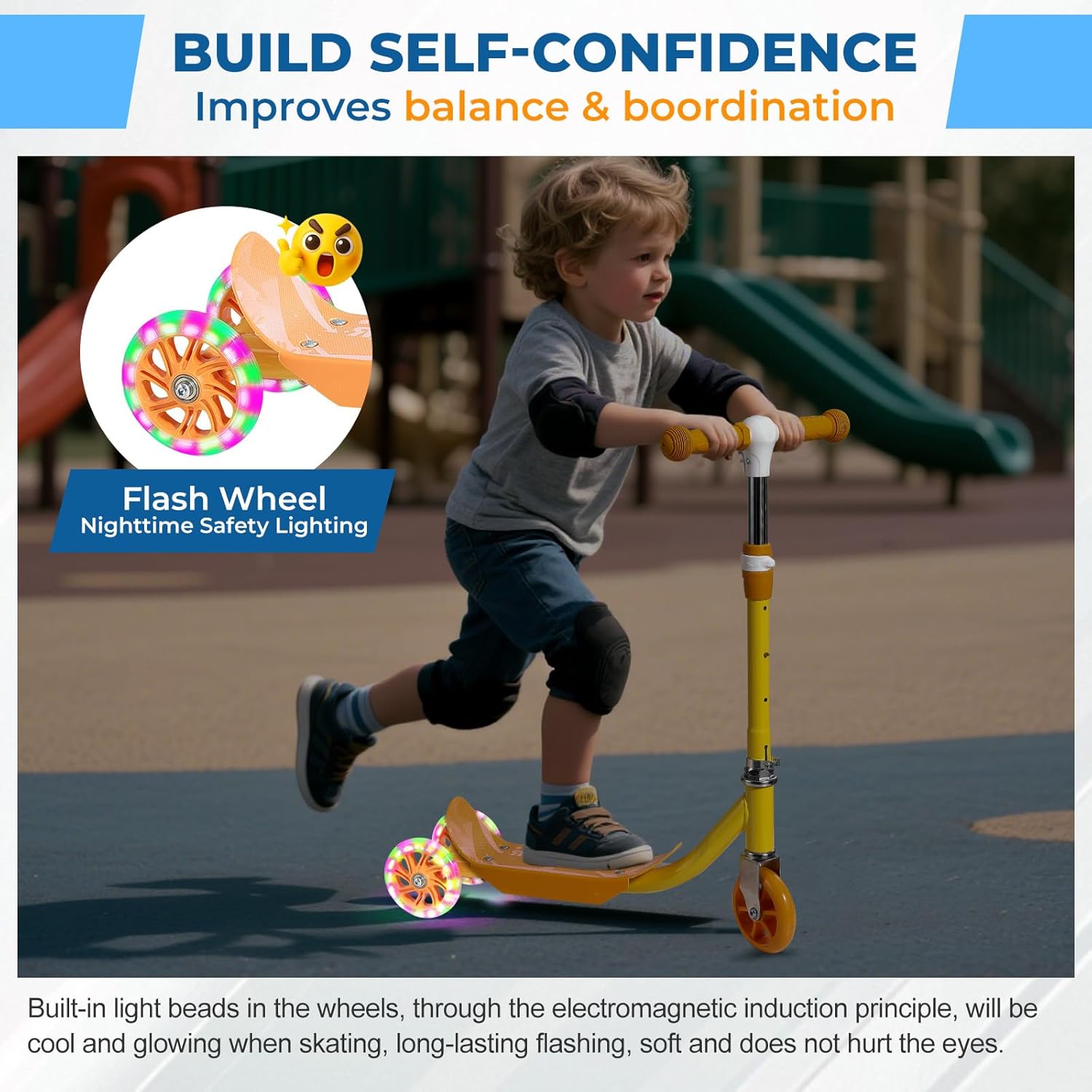 Kids Kick Scooter with Adjustable Height & LED Flash Wheels | 3 Growing Levels for Ages 3-6 Years | Outdoor Fun for Boys & Girls (37 to 50 Inches)