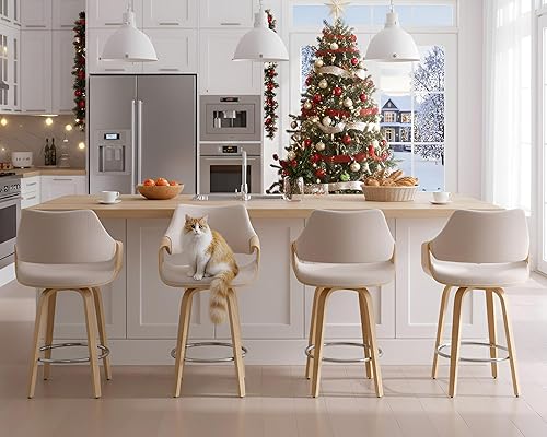 Miniatura 8 de Taburetes giratorios modernos de 26 pulgadas, taburetes de bar giratorios de altura de mostrador con respaldos, juego de 2, sillas de isla tapizadas