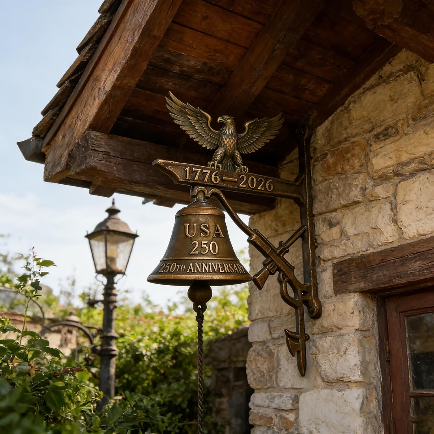 250th Anniversary USA Commemorative Doorbell - 1776-2026 USA Merchandise, Solid Cast Iron Wind Chime for Outdoor Decor, Durable 250th with Mounting Hardware for Garden & Patio