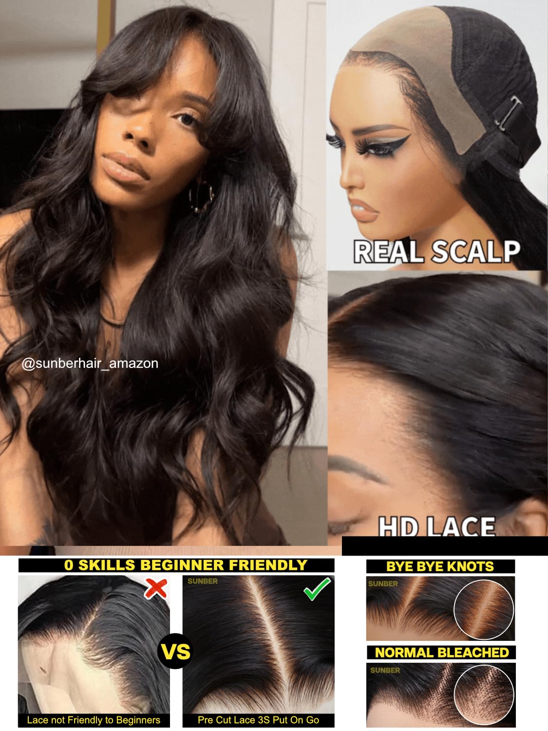 Sunber 13x4 Pre-Everything Wig With Loose Wave Face-Framing Layers And Side-Swept Bangs With Drawstring 180% Density 16Inch