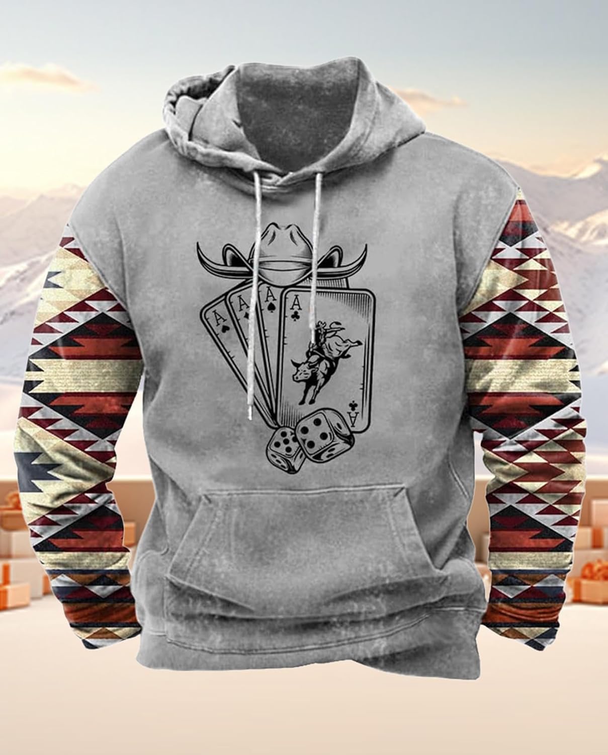 Western Hoodie for Men Aztec Cowboy Printed Drawstring Pullover Hooded Sweatshirt M... - Image 3