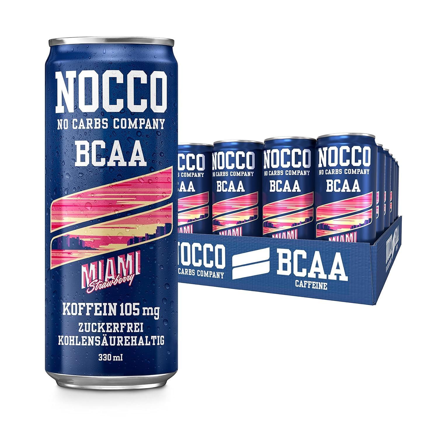 SORINA Bebida energética NOCCO BCAA, paquete de 24 - bebida energética vegana y sin azúcar con cafeína, vitaminas y aminoácidos - Piña caribeña, 24 x 330 ml incl. depósito (Miami)