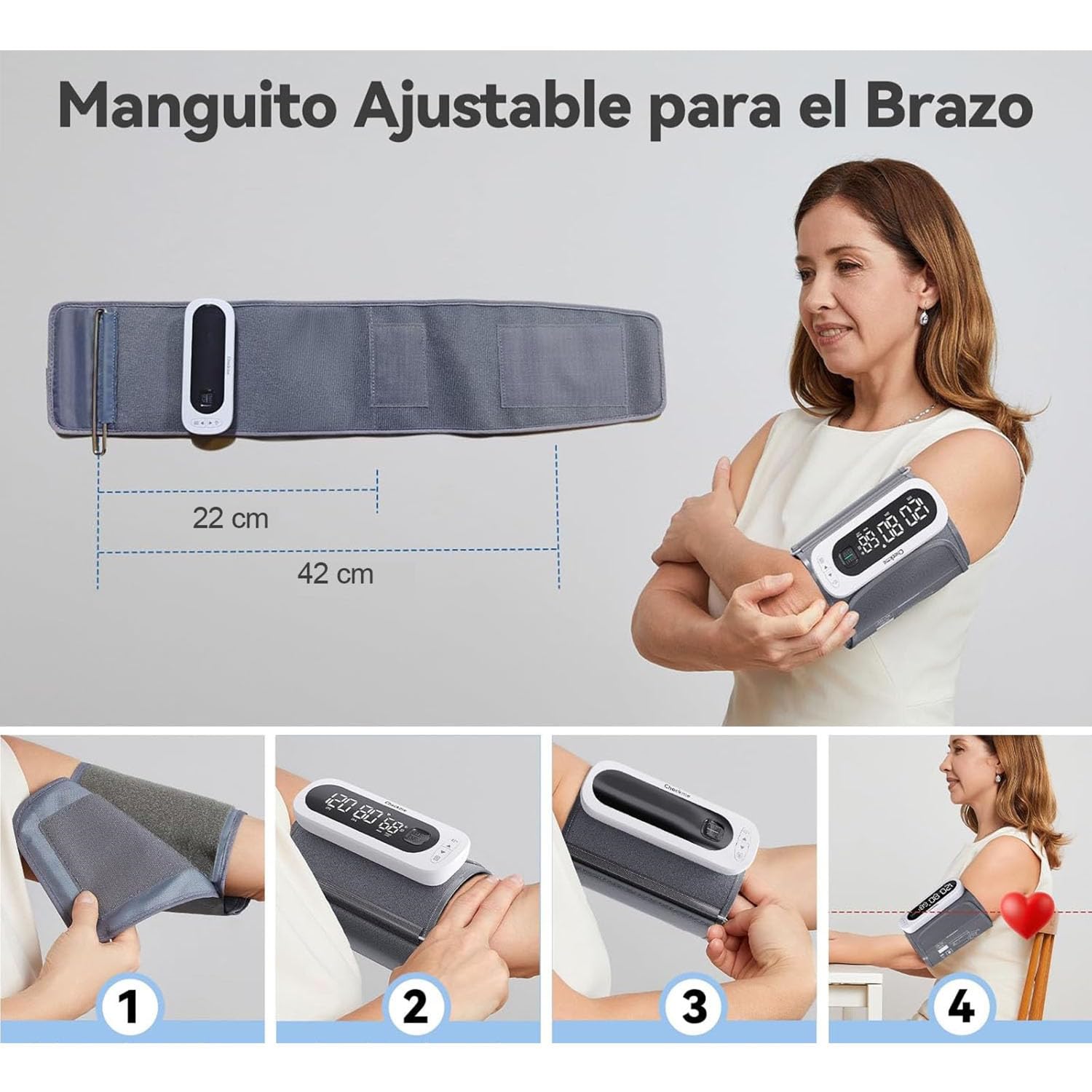 CheckMe BP2A Nexus Tensiómetro de Brazo Digital con Bluetooth, Media 3 Mediciones, Medidor Tension Arterial con Pantalla LCD, Manguito Inalámbrico (22-42 cm), Memoria 2 Usuarios