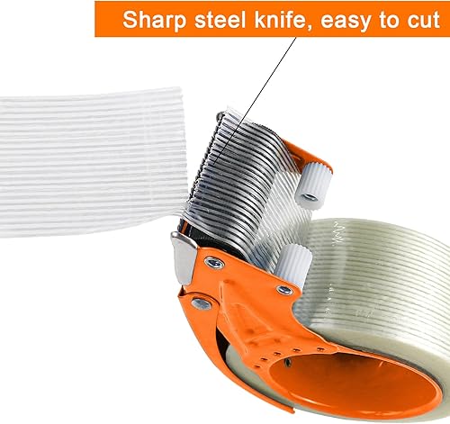 Miniatura 3 de Dispensador de cinta de embalaje de metal BOMEI PACK, dispensador manual resistente de 5 cm de cinta pesada, 2 piezas, naranja