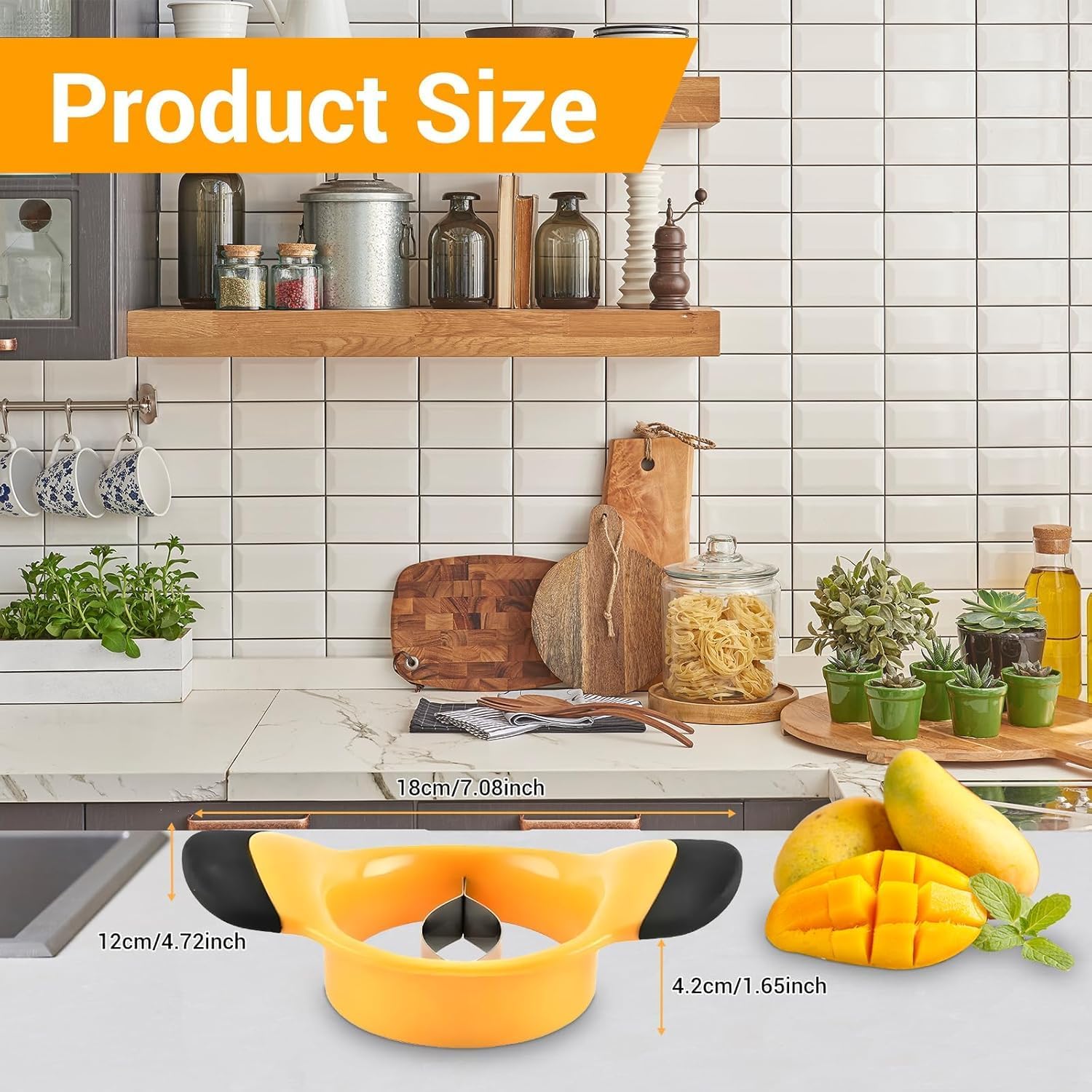 3-in-1 Extra Large Mango Slicer Cutter Peeler Splitter Pitter, Stainless Steel Mango Pit Remover with Non-Slip Handles-Orange
