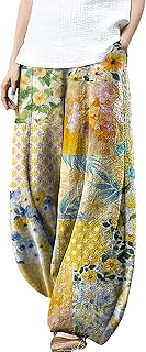 MARSVOVO Pantalones de retazos de pierna ancha para mujer, pantalones palazzo, casuales, de talla grande, cintura elástica, farol, pantalones harén