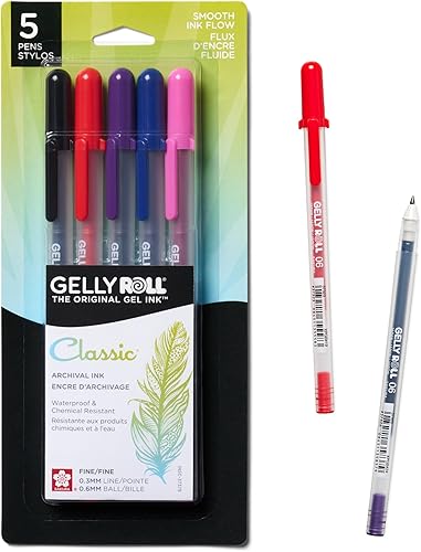 Juego de bolígrafos de tinta en gel Sakura 37379 Gelly Roll en cartón con burbuja, 5 piezas, punta fina, colores surtidos
