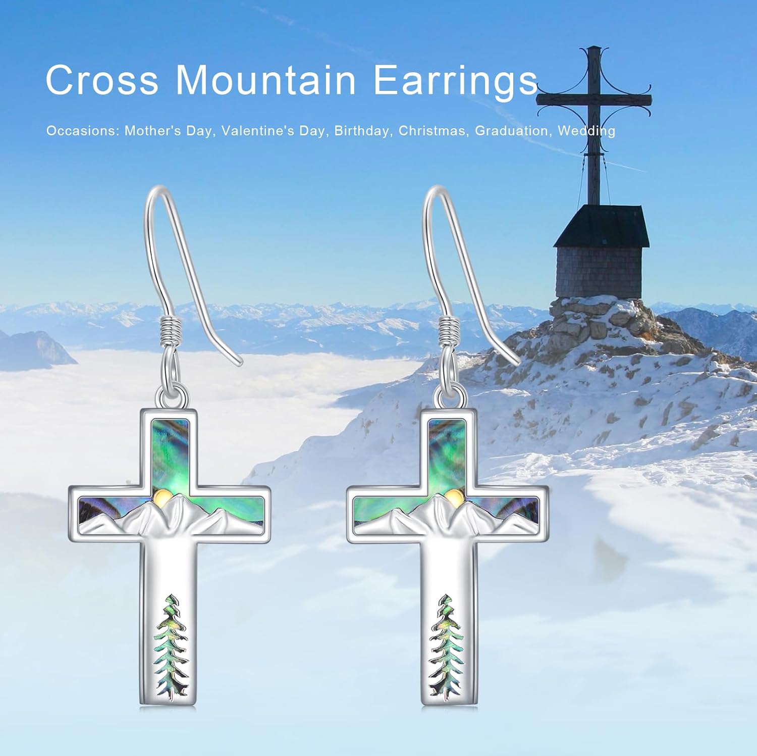 Mountain Mustard Seed Earrings for Women 925 Sterling Silver Abalone Shell Cross Dangle Drop Earring Christian Jewelry Outdoor Birthday Gifts - Image 7