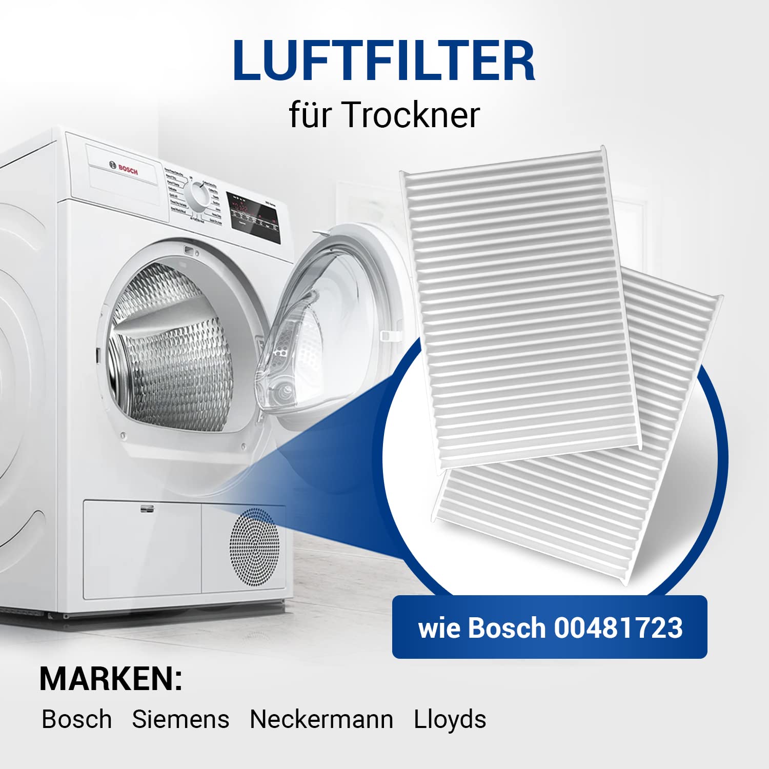 VIOKS 2x Filter 140x95x17mm Ersatz für Luftfilter Pollen Bosch 00481723 für Bosch Siemens Trockner Wärmepumpentrockner/Trockner Kondenstrockner