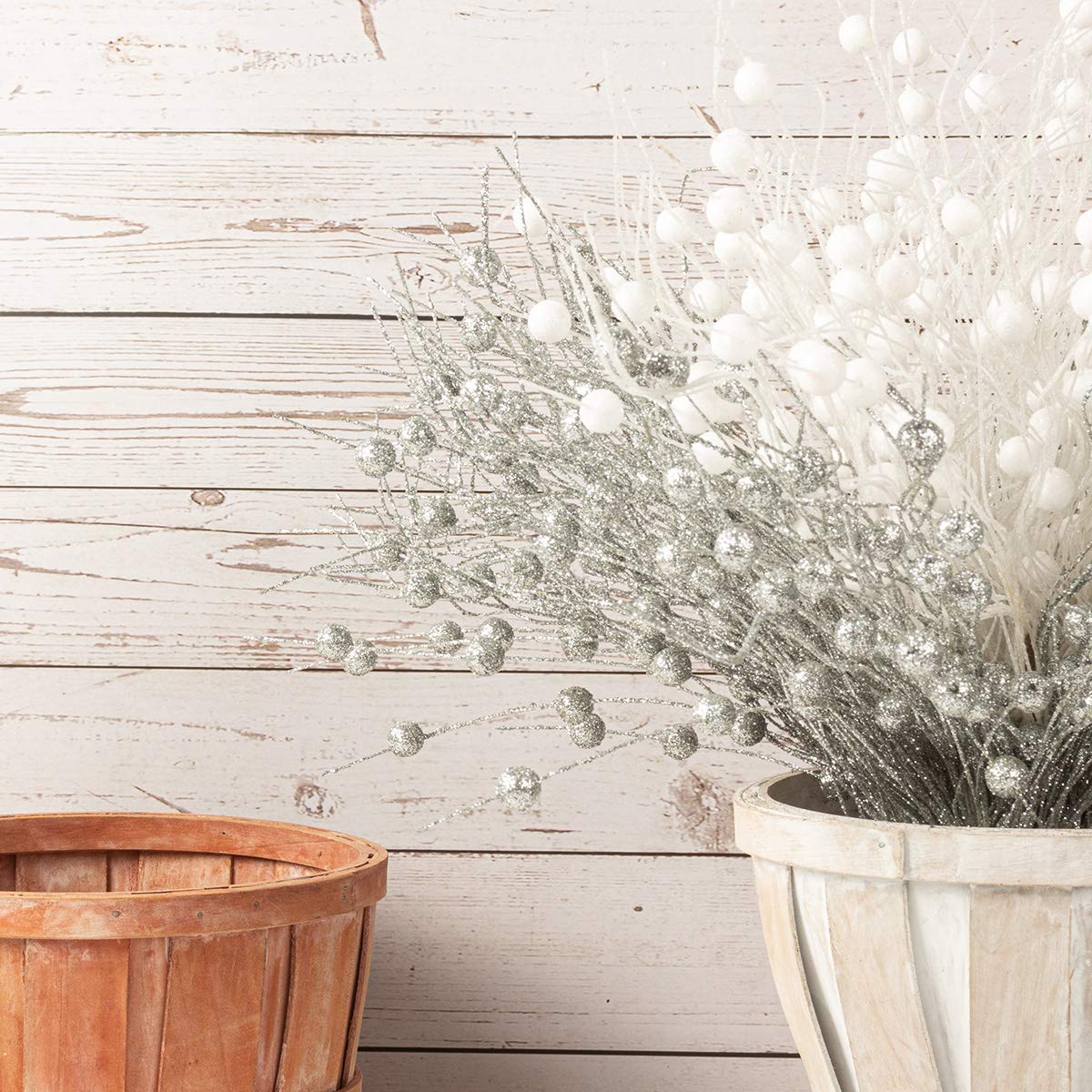 KI Store 20 Stück deko Zweig weiß Weihnachten äste künstlicher weihnachtszweig 45cm mit Glitzer bastelzweige dekozweig Stem Mistelzweig für Weihnachts deko (20, Weiss)