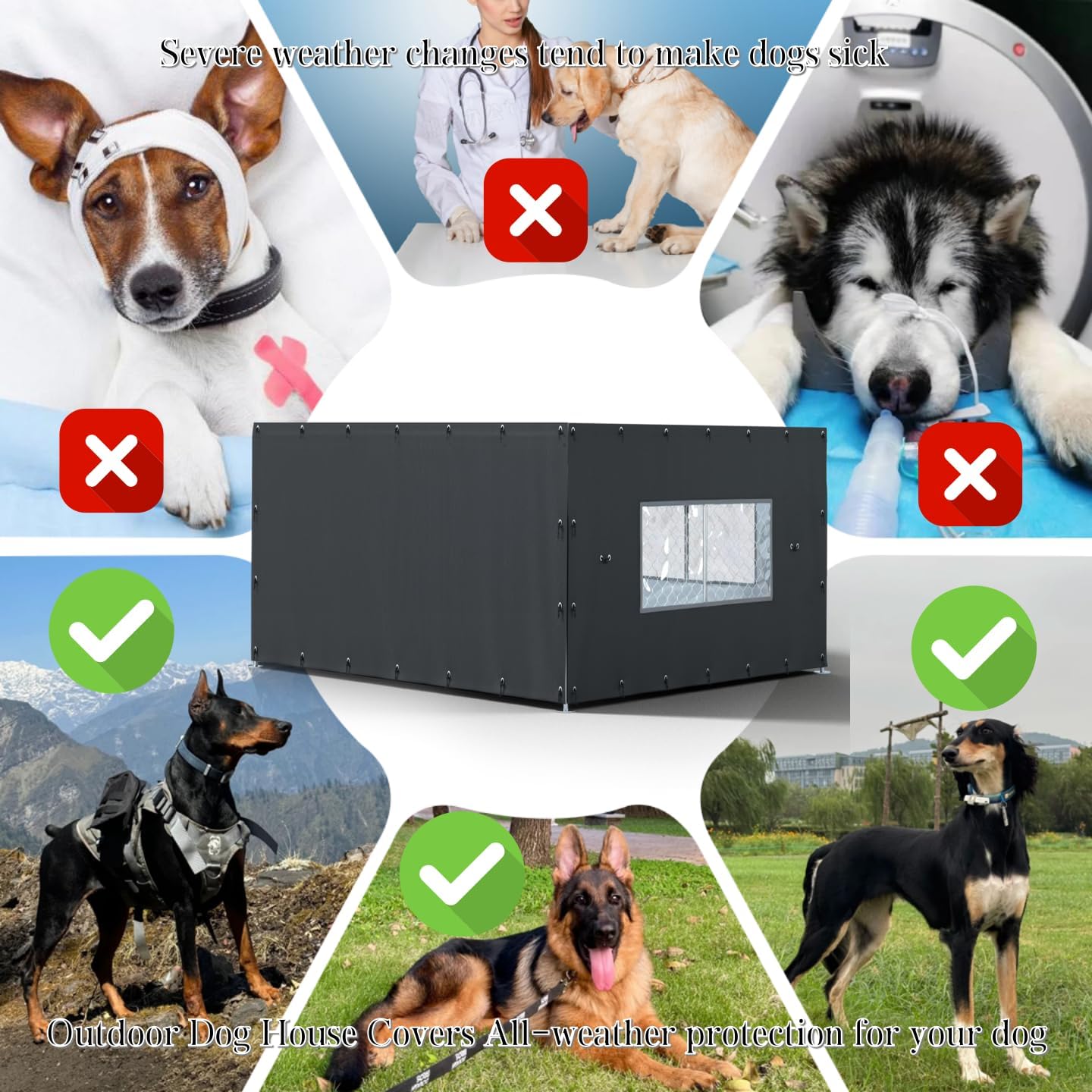 NGB Outdoor Kennel Cover Suitable for 10'W x 10'L Outdoor Kennels, with Multiple Elasticized Ball Cords, Made of 600D Waterproof Oxford Fabric, Kennel Side Cover for Winter.