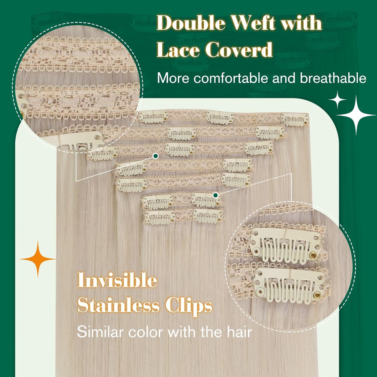 Easyouth Hair Extensions Clip in Human Hair White Blonde Clips in Hair Extension Human Hair Real Hair Blonde Clip ins Extensions Double Weft 12 Inch 70g 7Pcs - Image 2