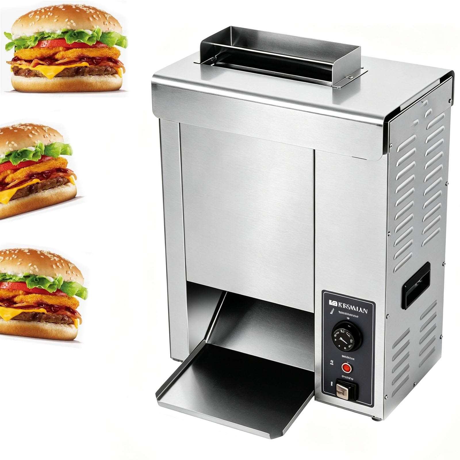 2000 W Elektryczny Opiekacz Do Hamburgerów, Podwójny Wejście Do Chleb Z Regulowaną Grubością, Ochrona Przed Przegrzaniem, Płyta Stopowa, Do Restauracji