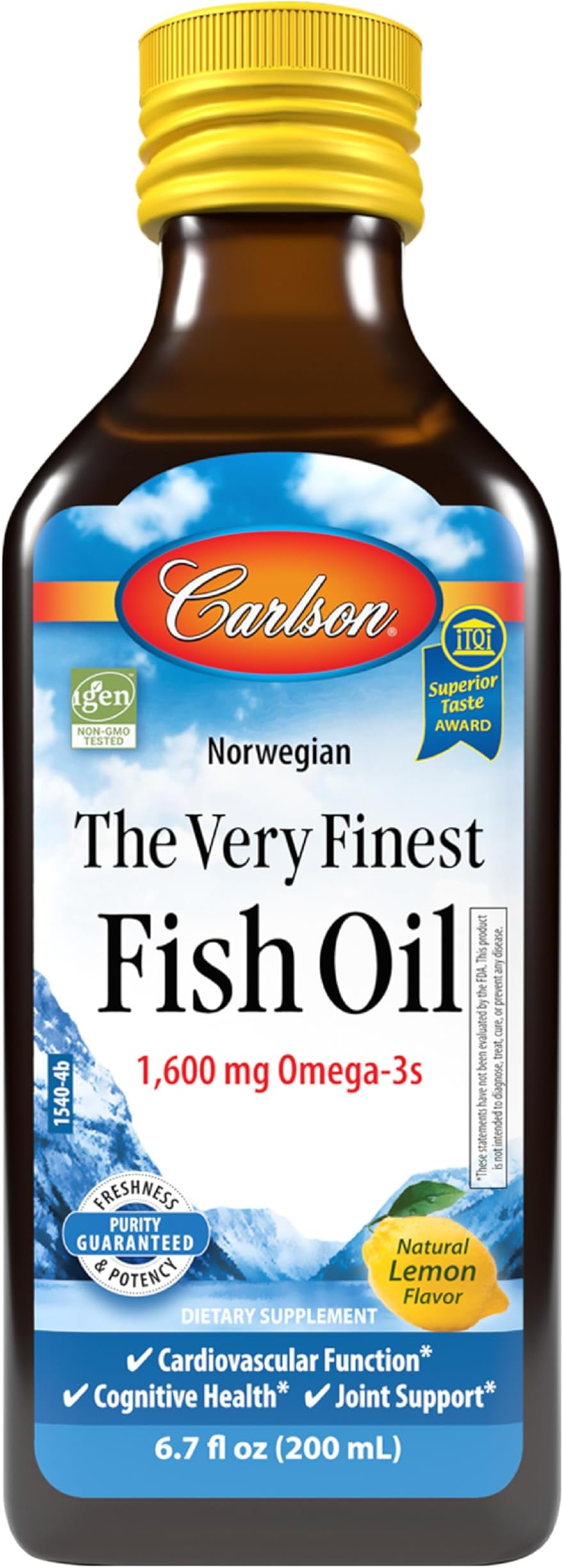 The Very Finest Fish Oil, 1600 mg Omega-3s, Liquid Fish Oil Supplement, Norwegian Fish Oil, Wild-Caught, Sustainably Sourced Fish Oil Liquid, Lemon, 200ml, 6.7 Fl Oz